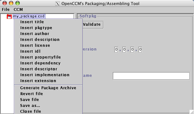 Packaging Tool editing a new Software Package Descriptor