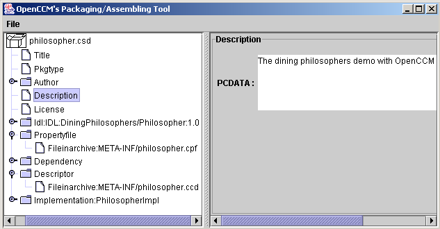 Packaging Tool editing the philosopher package descriptor